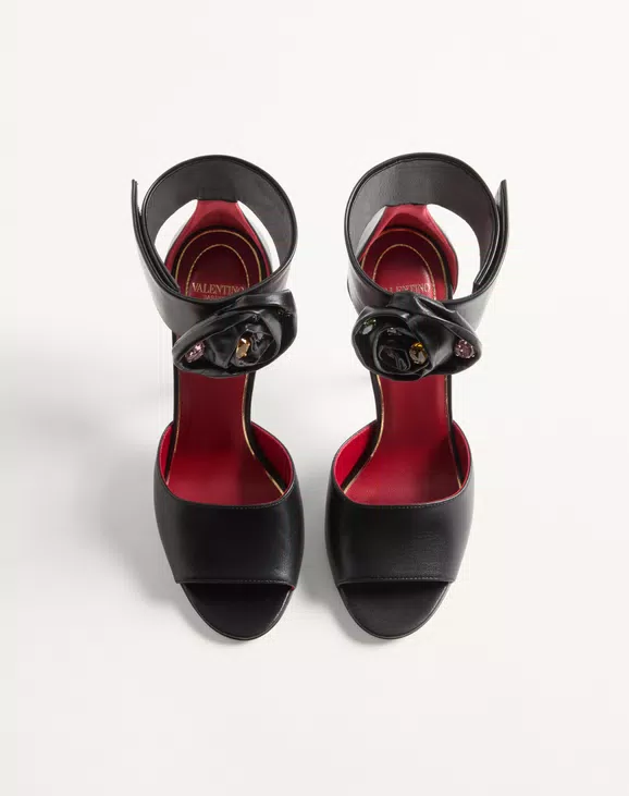 Valentino Drip Rose Kidskin Sandal With Crystals 105Mm - Image 5